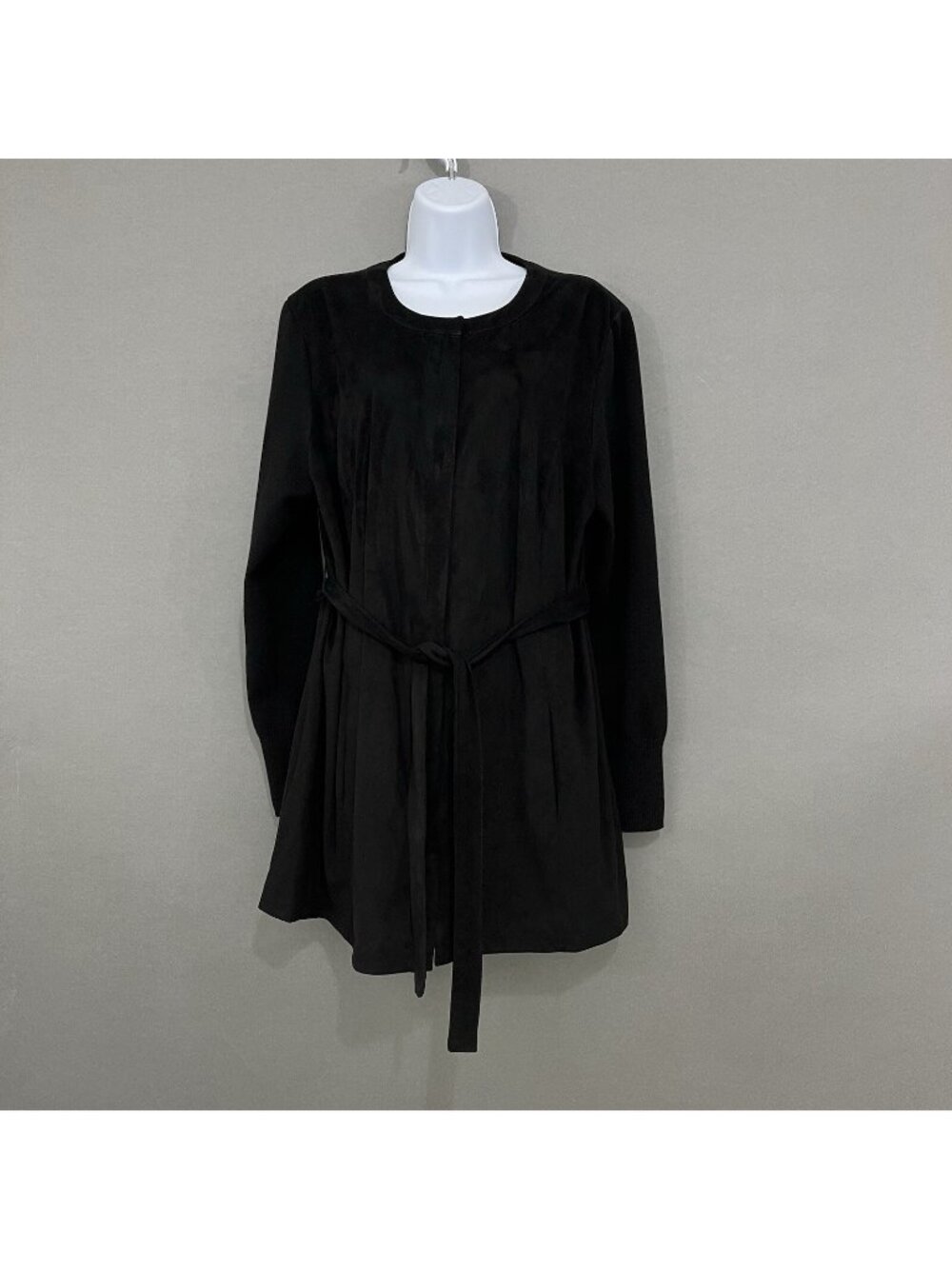 H By Halston Black Faux Suede Zipper Belt Long Sleeve Jacket